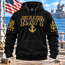 United States Navy Veteran Gold Anchor T Shirt Hoodie Baseball Cap Gift For Men Hoodie Black