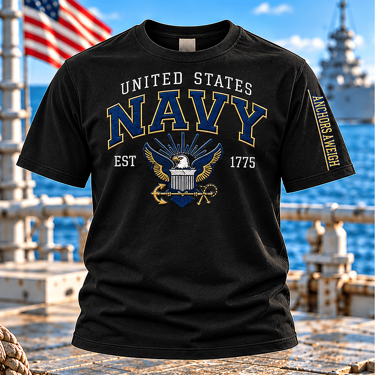 United States Navy Anchors Aweigh Est 1775 T Shirt Hoodie Baseball Cap Gift For Men T-shirt Black