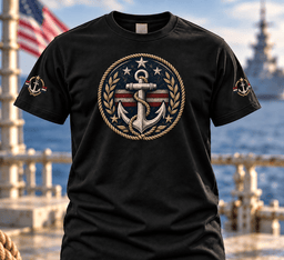 Patriotic Anchor American Flag Wreath T Shirt Hoodie Baseball Cap Gift For Sailors T-shirt Black