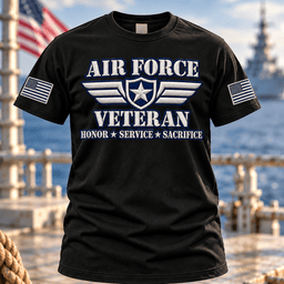 Air Force Veteran Winged Star Honor Service Sacrifice T Shirt Hoodie Baseball Cap Gift For Men T-shirt Black