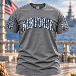 Air Force Veteran Camo Lettering T Shirt Hoodie Baseball Cap Gift For Men T-shirt Gray
