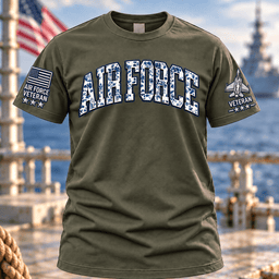 Air Force Veteran Camo Lettering T Shirt Hoodie Baseball Cap Gift For Men T-shirt Army Green