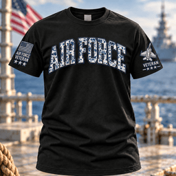 Air Force Veteran Camo Lettering T Shirt Hoodie Baseball Cap Gift For Men T-shirt Black