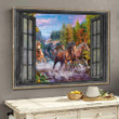 Horse 3D Window View Canvas Painting Decor Horse Runs Through The Forest And Streams Ha0497-Tnt Framed Prints, Canvas Paintings Wrapped Canvas 8x10