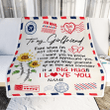 Personalized To My Girlfriend Blanket Love Big Hug Air Mail Letter Sunflower Girlfriend For Her Birthday Valentines Day Christmas Fleece Throw Blanket