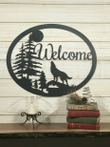 Large Metal Wolf And Moon Welcome Sign - 30 Inch Rustic Metal Decor - Hunting Gift - Large Metal Sign