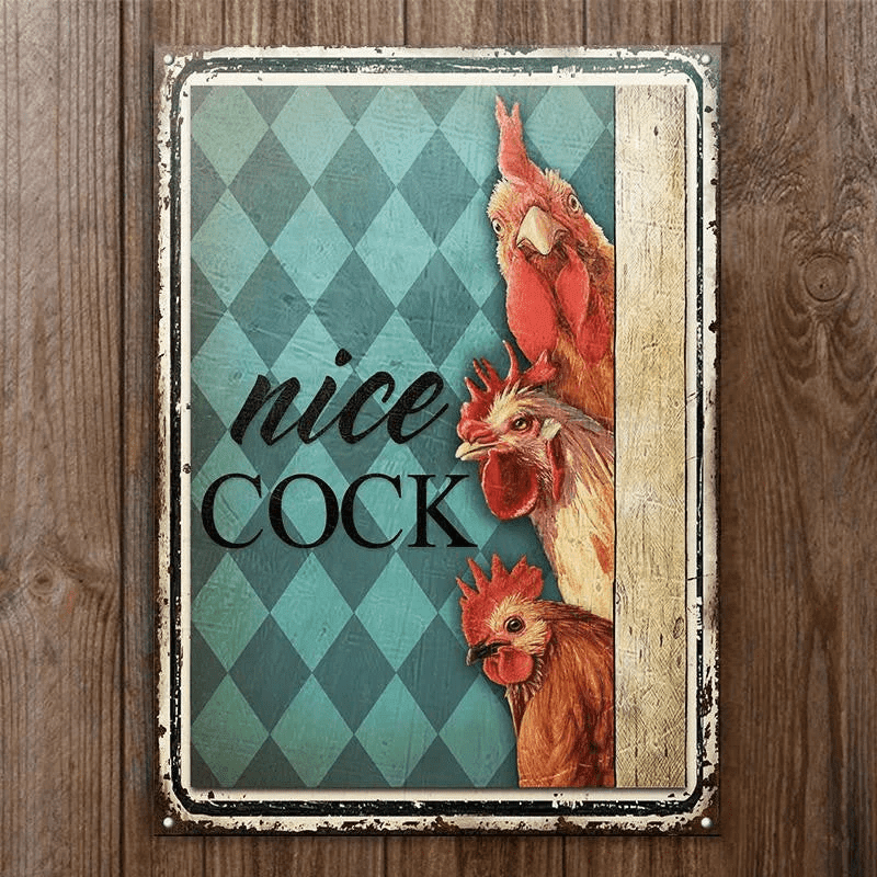 Funny Chicken Nice Cock Mint Restroom Blue Rectangle Metal Sign Custom Name