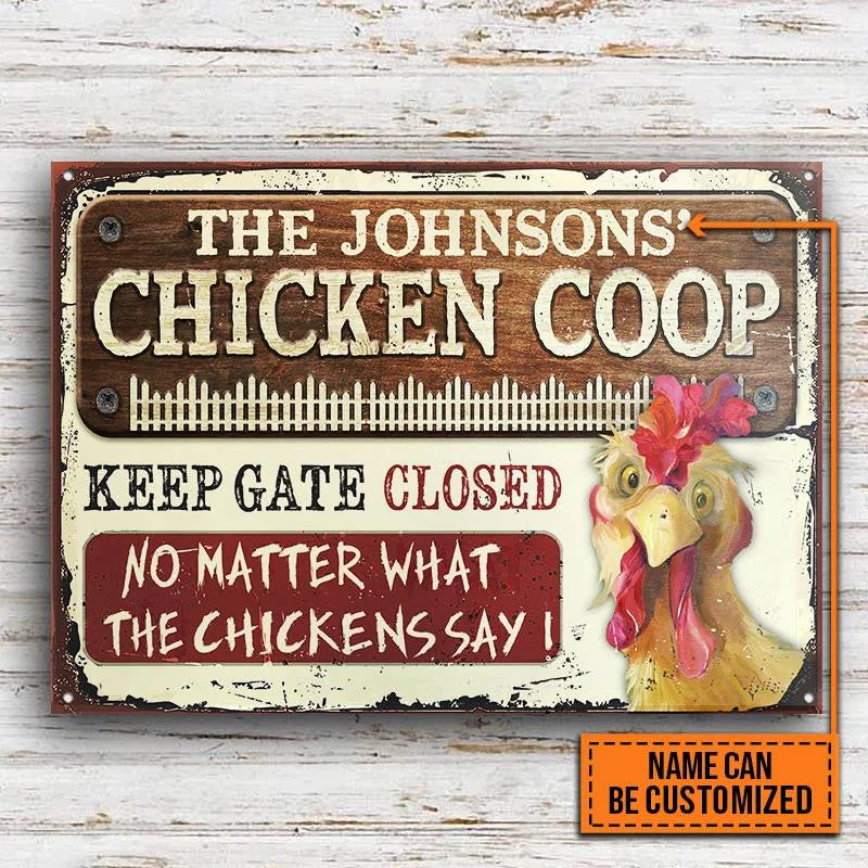 Funny Farm Chicken Coop Keep Gate Closed Rectangle Metal Sign Custom Name