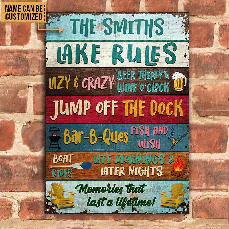 Lake Rules Jump OffThe Dock Rectangle Metal Sign Custom Name