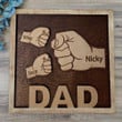 Custom Name Square Wood Sign Dad and Kids Fist Bump With Name Wood Sign Gift For Father's Day