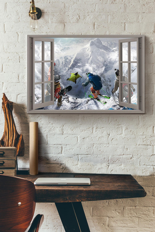 Vintage 3D Window View Home Decoration Gift Idea Winter Sports Wall Art Decor Framed Prints, Canvas Paintings