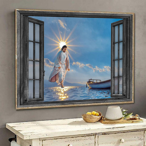 Jesus Wall Art 3D Window View Opend Window Home Decor Gift Godfather Aurora Framed Prints, Canvas Paintings