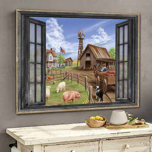 Sheep 3D Window View Canvas Wall Art Painting Wall Art Decor Pig Farm Animals Ha0365-Ptd Framed Prints, Canvas Paintings