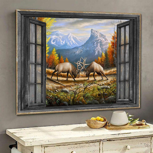 Deer Gore 3D Window View Wall Art Housewarming Gift Decor Spring Bear Gaur Mountain Hunting Lover Da0353-Tnt Framed Prints, Canvas Paintings