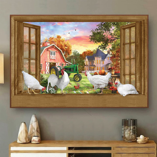 Chicken 3D Window View Canvas Wall Art Painting Art Home Decor Living Decor Gift Poultry California White Chickens Framed Prints, Canvas Paintings