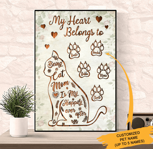 My Heart Belongs To Cats Canvas Wall Art Painting Art Personalized Home Decoration Gift Idea Framed Prints, Canvas Paintings