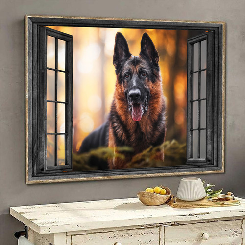 German Shepherd Tongue Out 3D Window View Wall Arts Painting Prints Home Decor Th0401-Ptd Framed Prints, Canvas Paintings
