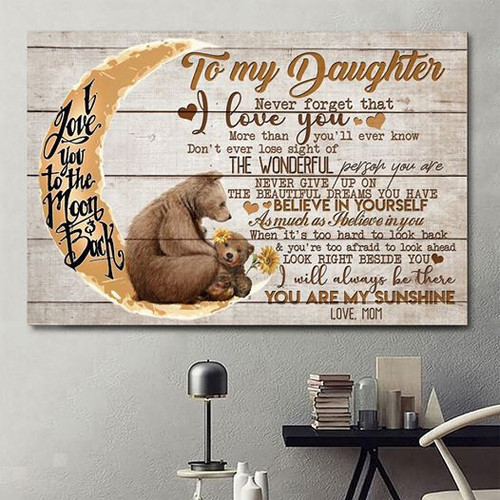 Mama Bear To My Daughter I Love You To The Moon And Back - Matte Wall Art Gallery Canvas Painting, Canvas Hanging Home Decor Gift Idea Framed Prints, Canvas Paintings