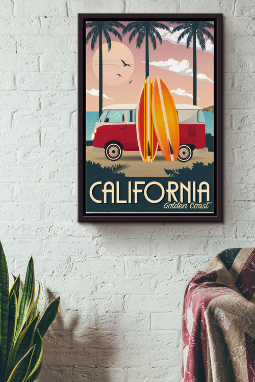 California Golden Coast Poster - Traveling Wall Art - Gift For Tourist Souvenir Traveling Lover Surfing Lover Framed Matte Canvas Framed Prints, Canvas Paintings