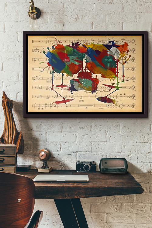 Drummer Colorful Drumset Music Sheet Poster n Framed Matte Canvas