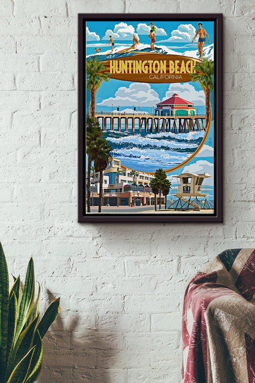 Huntington Beach In California Poster - Travel Wall Art - Gift For Beach Lover Tourist Souvenir Traveling Lover Framed Matte Canvas Framed Prints, Canvas Paintings
