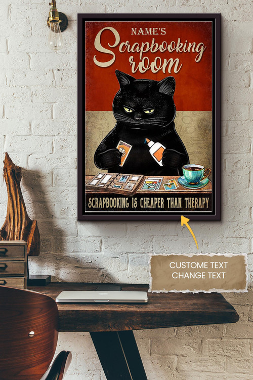 Scrapbooking Room Personalized Poster - Animal Wall Art - Gift For Cat Lover Black Cat Fan Scrapbooking Room Decor Framed Matte Canvas Framed Prints, Canvas Paintings