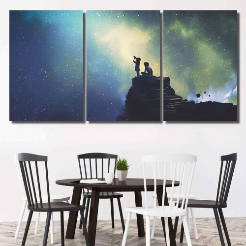 Night Scene Two Brothers Outdoors Llittle Galaxy Sky and Space Multi Piece Panel Canvas Home Decor Housewarming Gift Ideas Poster Canvas Gallery Prints