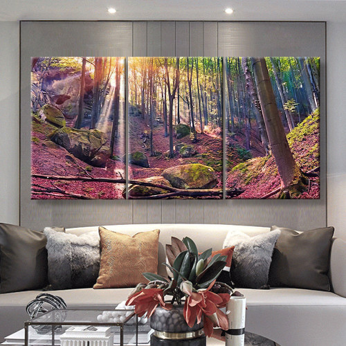 Autumn Morning In Mystical Woods Instagram Toning Nature, Multi Canvas Painting Wall Art Ideas, Multi Pieces Canvas Prints, 3Pcs 5Pcs Multi Panel Wall Art