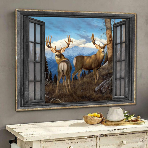 Whitetail Deer 3D Window View Wall Art Housewarming Gift Decor Painting Ice Mountain Hunting Lover Da0337-Tnt Framed Prints, Canvas Paintings