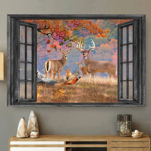 Whitetail Deer 3D Window View Canvas Wall Art Painting Art Home Decor Whitetail Heaven Hunting Lover Da0386-Tnt Framed Prints, Canvas Paintings