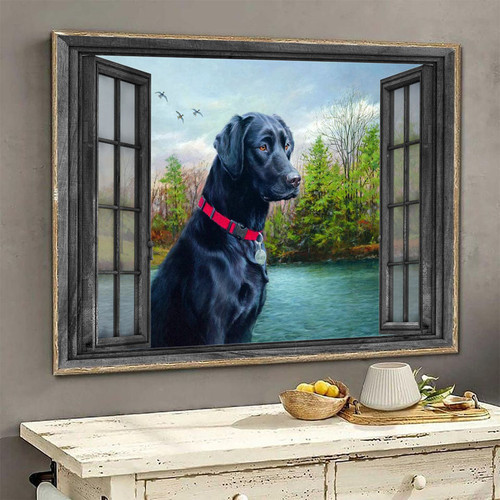 Black Labrador 3D Window View Wall Arts Prints Painting Wall Art Decor Dogs Lover Ha0489-Tnt Framed Prints, Canvas Paintings