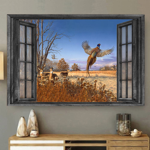 Whitetail Deer 3D Window View Wall Art Peacock Hunting Lover Da0427-Tnt Framed Prints, Canvas Paintings