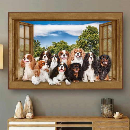 Cavalier King Charles Spaniel 3D Window View Canvas Wall Art Painting Art 3D Window View Dogs Lover Home Decoration Gift Idea Framed Prints, Canvas Paintings