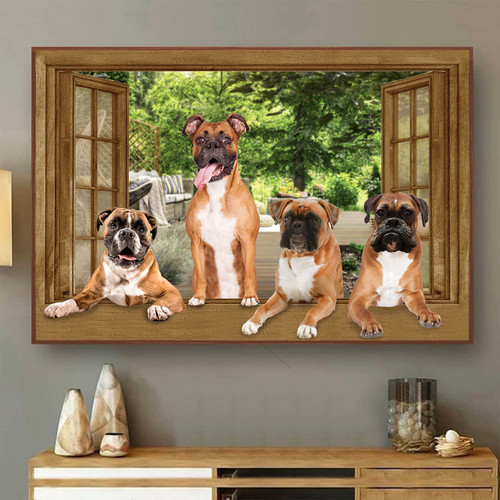 Boxer 3D Window View Canvas Wall Art Painting Art Home Decor Living Decor Gift For Dogs Lover Framed Prints, Canvas Paintings