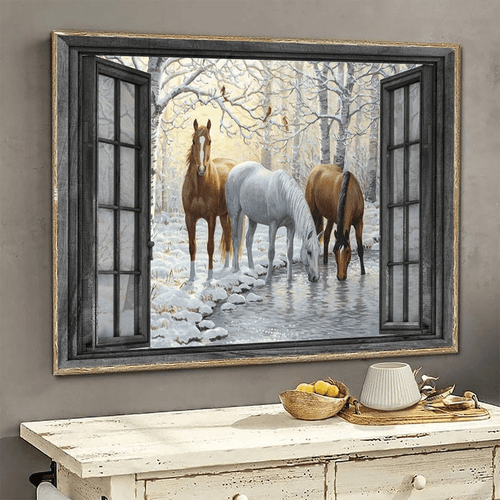 Horse Winter 3D Window View Wall Arts Painting Prints Home Decor Riding Lover Ha0532-Tnt Framed Prints, Canvas Paintings