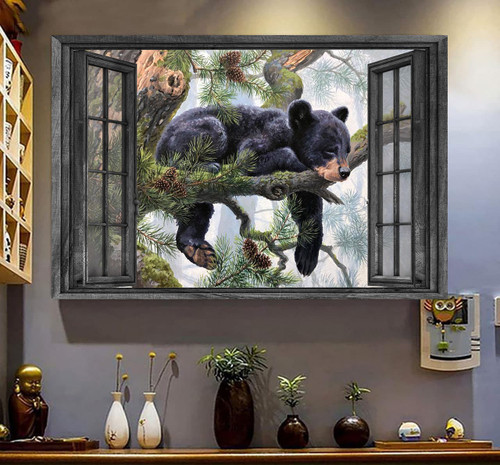 Bears 3D Window View Wall Art Prints 3D Window View Wild Animals Lover Home Decoration Gift Idea Gift Father Day Framed Prints, Canvas Paintings