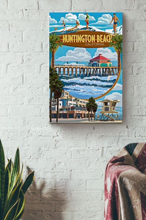 Huntington Beach In California Poster - Travel Wall Art - Gift For Beach Lover Tourist Souvenir Traveling Lover Canvas Gallery Painting Wrapped Canvas Framed Gift Idea Framed Prints, Canvas Paintings