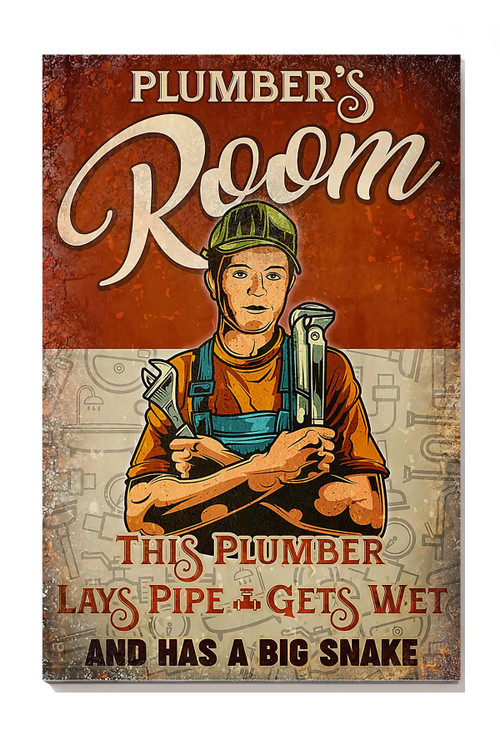 Plumber's Room Lays Pipe Gets Wet And Has A Big Snake Wall Art For Home Decor Canvas Gallery Painting Wrapped Canvas Framed Gift Idea Framed Prints, Canvas Paintings
