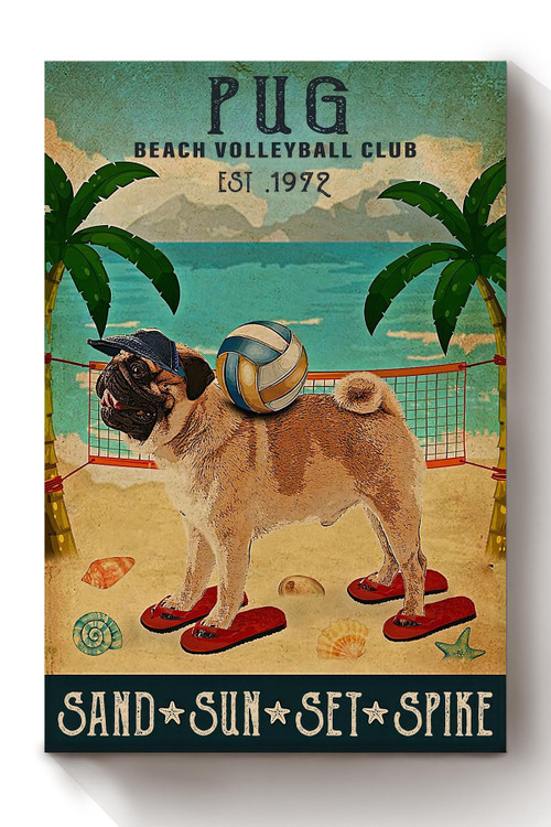 Pug Beach Volleyball Club Animal Wall Art Gift For Dog Lover, Pug Foster, Beach Fan Canvas Framed Prints, Canvas Paintings