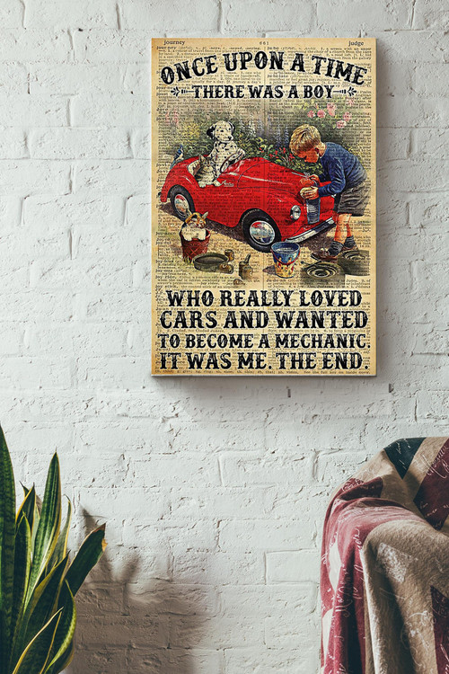 Once Upon A Time Boy Loved Cars Wanted To Become Mechanic Poster Mechanical Engineer Wall Art Canvas Gift For Men Fathers Day Husband Car Repair Shop Kids Car Lover Canvas Gallery Painting Wrapped Canvas Framed Gift Idea Framed Prints, Canvas Paintings