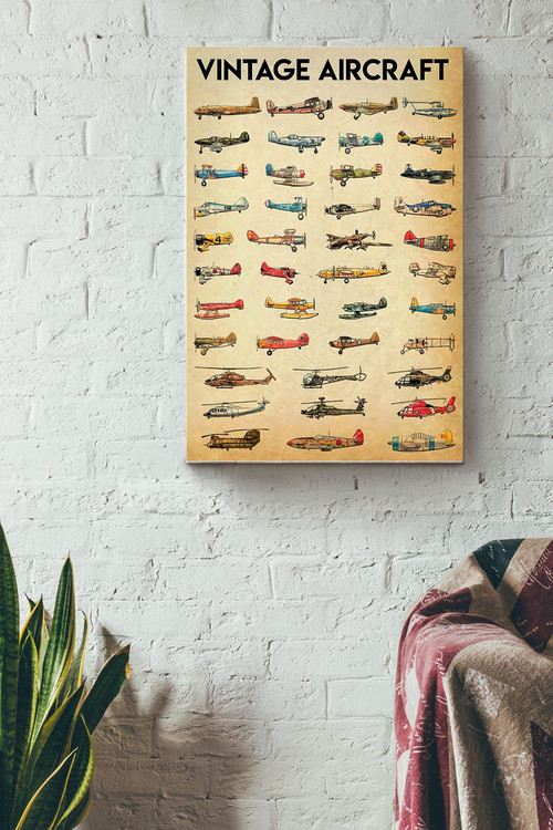 Types Of Vintage Aircrafts Poster - Aviation Gallery Canvas Painting Wall Art- Gift For Flight Engineer Flight Attendants Pilot Airplane Lover Canvas Gallery Painting Wrapped Canvas Framed Gift Idea Framed Prints, Canvas Paintings