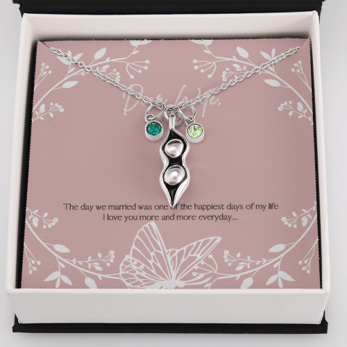 To My Wife Happiest Day of My Life Pea Pod Necklace Message Card Peas in Pod Birthstones Pendant - Pea Pod
