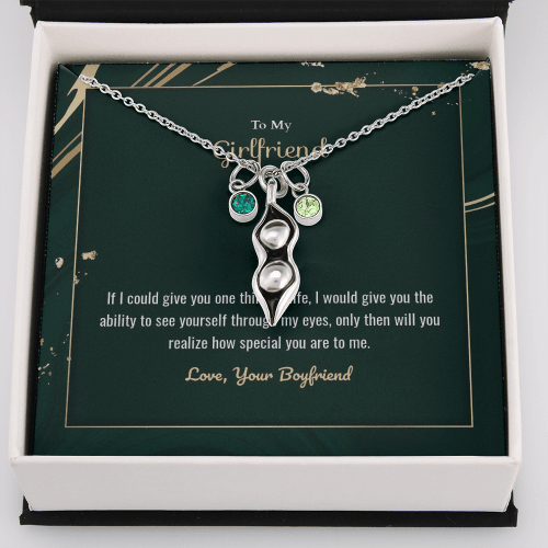 To My Girlfriend How Special You Are to Me  Pea Pod Necklace Message Card Peas in Pod Birthstones Pendant - Pea Pod