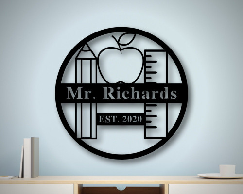 Personalized Teacher Sign For Classroom, Teacher Gifts With Name, Teacher Appreciation Gift, Classroom Decor, Teacher Apple Sign, Metal Sign Laser Cut Metal Signs Custom Gift Ideas