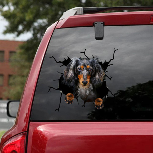 Long Haired Dachshund Crack Decal Sticker Car Cool Decal Decal Stickers Gifts For Mom, Hello Kitty Car Decal