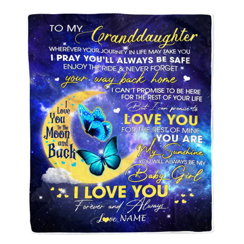 Personalized To My Granddaughter From Grandma Grandpa Blanket You Are My Sunshine Butterfly Birthday Graduation Christmas Gift Bed Quilt Fleece Throw Blanket