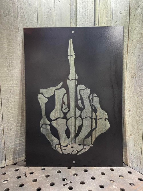 Metal Middle Finger Skeleton Hand Hardcore Decor Funny Plasma Cut Sign Art