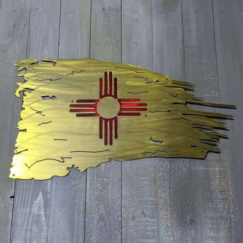 Metal Tatterd New Mexico Flag Plasma Cut Metal Art Indoor or Outdoor Decor