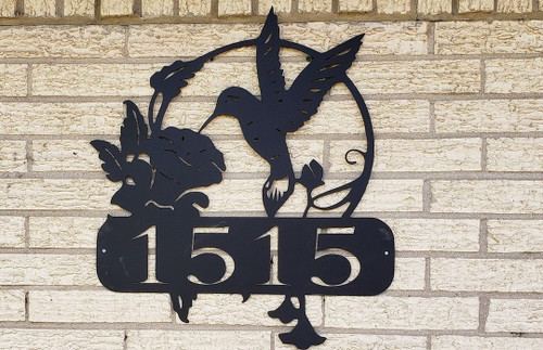 Metal Hummingbird Address Numbers Sign Custom Plasma Cut Sign Art Nature Bird Flower