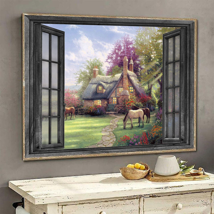 Horse Painting 3D Window View Gift Decor Warm Little House Spring Ha0551-Tnt Framed Prints, Canvas Paintings Wrapped Canvas 8x10